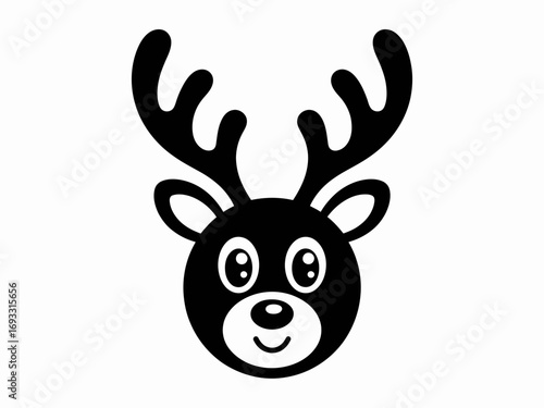 Cute Reindeer Icon – Christmas Deer Head Silhouette Vector Illustration