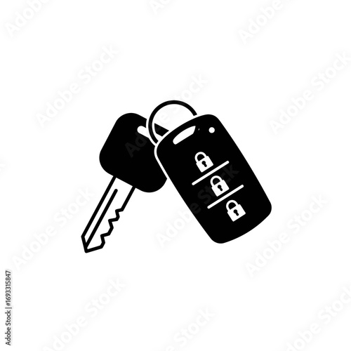 Car Key Icon – Vehicle Keychain and Remote Control Silhouette Vector