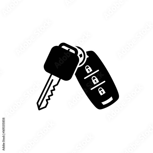 Car Key Icon – Vehicle Keychain and Remote Control Silhouette Vector