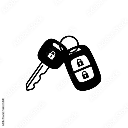 Car Key Icon – Vehicle Keychain and Remote Control Silhouette Vector