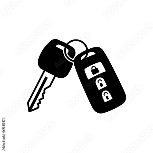 Car Key Icon – Vehicle Keychain and Remote Control Silhouette Vector