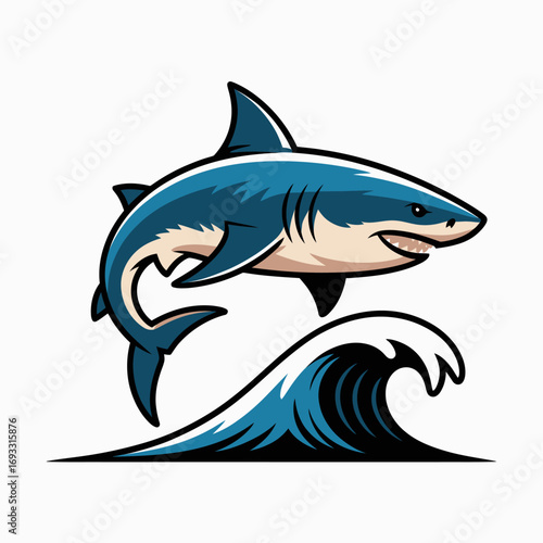 This striking digital illustration showcases a stylized shark leaping from the waves, capturing the fierce beauty and power of marine life in an engaging and dynamic style.