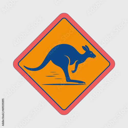 This caution sign features a kangaroo in motion, emphasizing wildlife awareness and the need for drivers to stay alert in areas where kangaroos may roam unexpectedly.