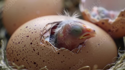 Baby bird emerging from egg