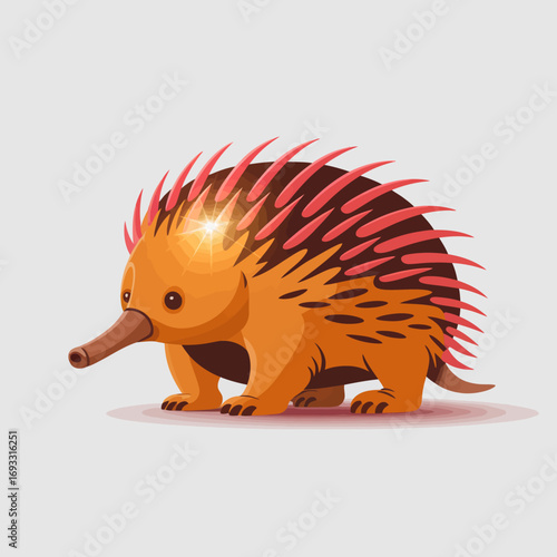 A charmingly illustrated echidna with shiny spikes, creating a playful and modern aesthetic suitable for various creative projects and children’s content.