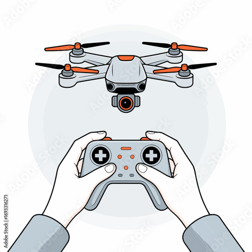 An image of hands gripping a game controller to manipulate a flying drone, symbolizing the blend of gaming culture and advanced technology in contemporary interactions.
