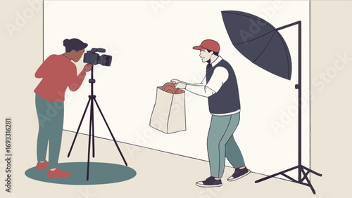 Studio Photography Session Videographer Filming Product Food Photography Professional Shoot Simple Illustration.