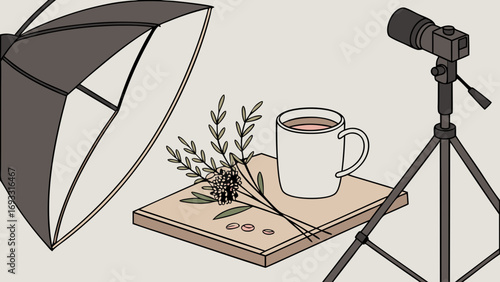 Studio Setup with Camera Lighting and Still Life.