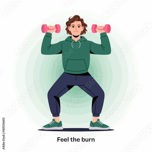 An energetic woman is lifting dumbbells during her workout session, focusing on fitness and embodying confidence and determination while pursuing her health goals.