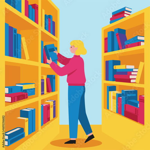 Person selects books