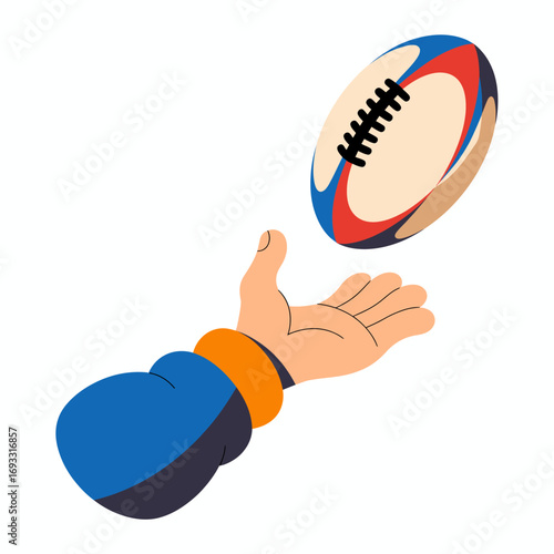 An engaging illustration featuring a hand poised to toss a colorful rugby ball, encapsulating the thrilling action and camaraderie found in team sports.