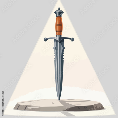 This captivating image features an elegant dagger beautifully displayed on a lighted pedestal, emphasizing its craftsmanship and historical significance with dramatic lighting.