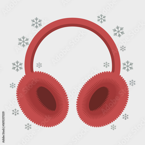 This image shows a pair of festive red headphones surrounded by snowflakes, evoking a fun and cozy winter vibe that resonates with music lovers during the holiday season.
