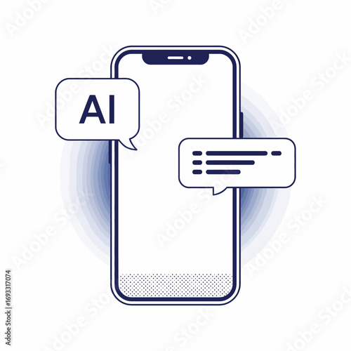 An artistic depiction of a smartphone showcasing an empty chat interface, illustrating potential communication possibilities in a modern digital landscape for various applications.