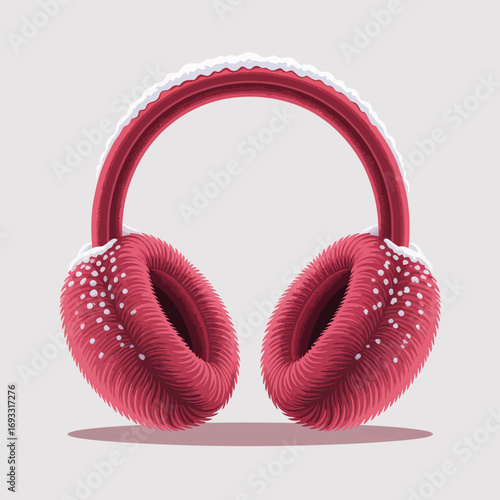 This image features a pair of red headphones adorned with frosting-like details and snow, bringing out a whimsical and festive feel perfect for the winter season.