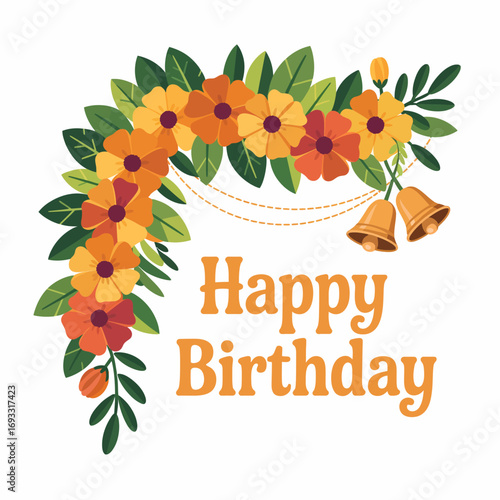 A charming floral arrangement creating a festive atmosphere, perfect for birthday greetings and celebrations, blending colors and elements beautifully.