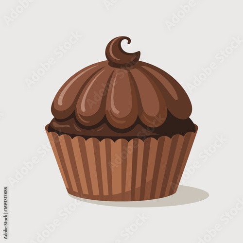 A classic chocolate cupcake featuring a beautifully swirled frosting design showcases simplicity and taste, making it an ideal choice for any occasion.