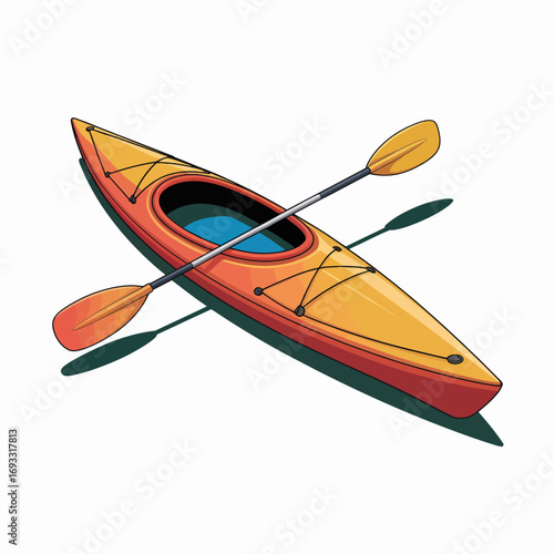A sleek kayak with paddles showcased in a creative style embodies adventure and thrill associated with water sports, ideal for advertising outdoor experiences and recreational fun.