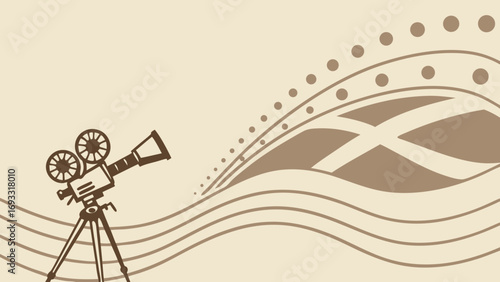Vintage Movie Camera with Abstract Waves Background.