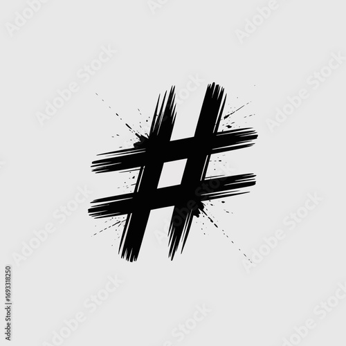 This image features a bold, artistic representation of a hash symbol created with a grunge style, showcasing dynamic splatters that enhance its visual appeal.