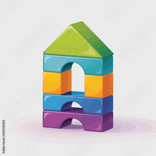 An abstract form built from colorful blocks captures the spirit of creativity and imaginative play, providing a playful representation of childhood development and learning.