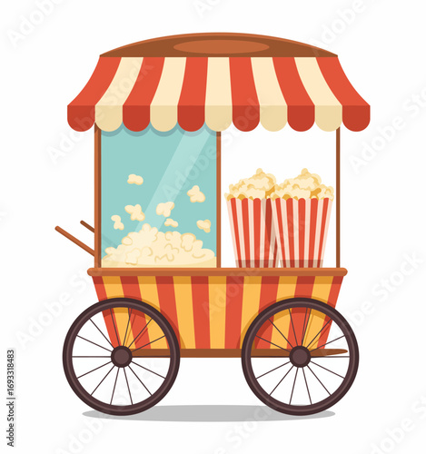 This lively popcorn cart showcases some delicious theater snacks, bringing an element of fun and excitement to any celebration or outdoor movie night atmosphere.