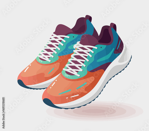 A pair of stylish sneakers featuring a sleek finish and vibrant colors ideal for casual outings or workouts, ensuring comfort and eye-catching aesthetics for users.