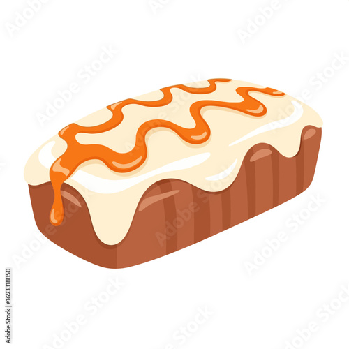 vector illustration of a pumpkin spice loaf cake with white icing drizzle for a sweet homemade Thanksgiving holiday dessert.