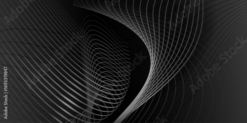 Grey curved lines forming a spiral pattern on a dark background, creating a sense of depth.