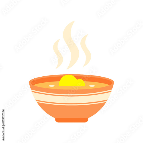 vector illustration of a bowl of hot steaming soup with butter for a warm and cozy Thanksgiving meal appetizer.