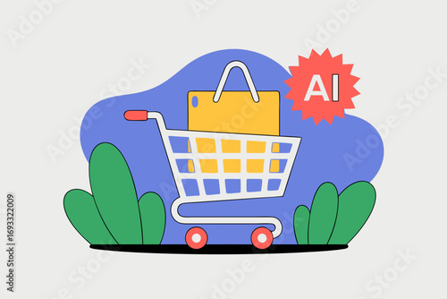 AI-Powered Shopping Cart Illustration Concept Showing Digital Commerce and Machine learning
