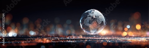 Globed world city lights