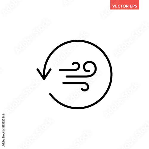Black single wind circulation balance line icon, recycle reduction emission flat design infographic pictogram vector for app logo ads web button ui ux interface elements isolated on white background