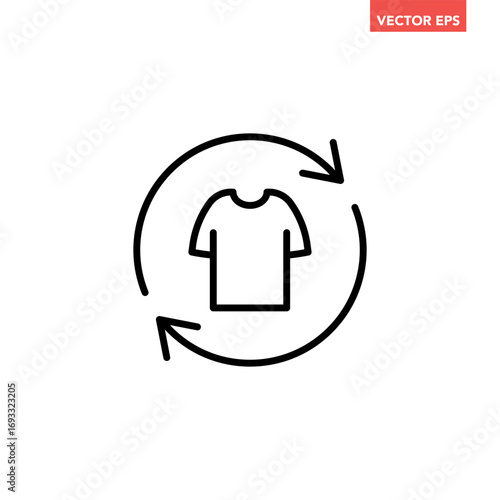 Black single recycling clothes line icon, simple rewash or replace shirt flat design vector pictogram vector for app logotype web website button ui ux interface elements isolated on white background