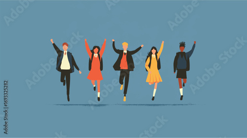 Flat style vector illustration of students in school uniforms excited to return to education