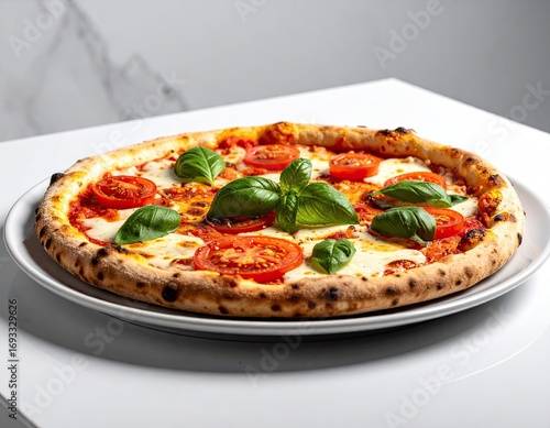 Delicious Margherita Pizza on White Plate