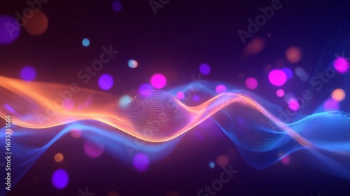 Technology meets art in seamless particle wave imagery. Digital interaction icon. Soothing flow of abstract particles in soft purple hues. Digital networking avatars. Online networking idea.