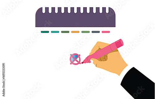 Conceptual illustration of a business hand using a pink marker to check a box, representing decision making, task completion, and scheduling priorities