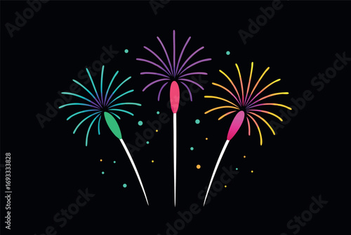 Colorful Fireworks Display Celebration Design Element Illustration