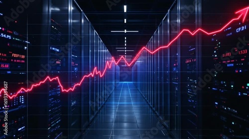 Data center with rising graph symbolizing growth and technological advancement