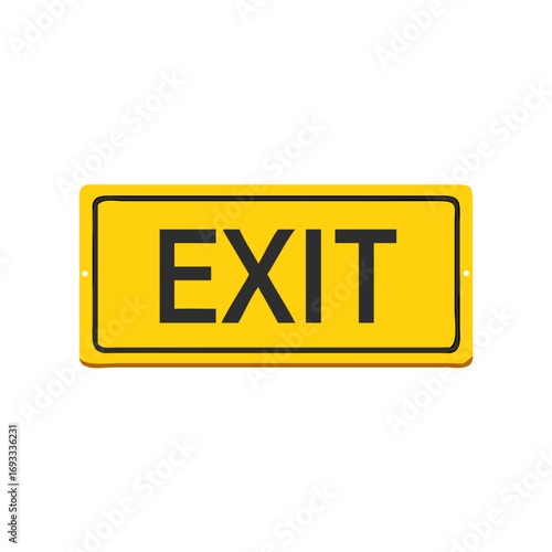 Exit Sign Vector Illustration – Yellow Black Safety Direction Board for Public Building and Emergency