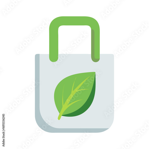 Eco Shopping Bag Vector Illustration – Green Leaf Reusable Tote for Sustainable Lifestyle Design