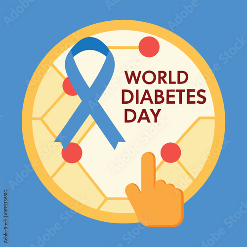 World diabetes day awareness ribbon and hand symbol for health education and support