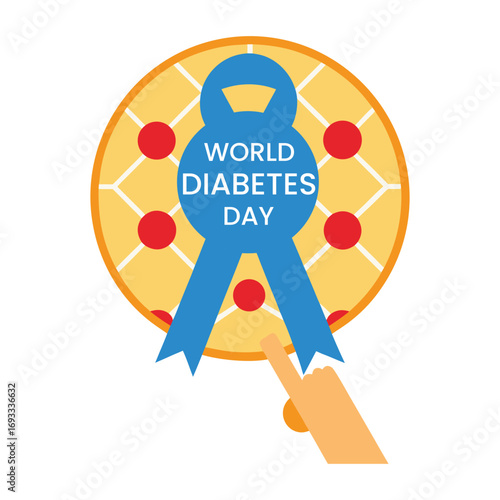 World diabetes day awareness ribbon graphic with finger pointer for health campaigns