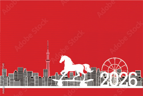 午　年賀状　干支　背景