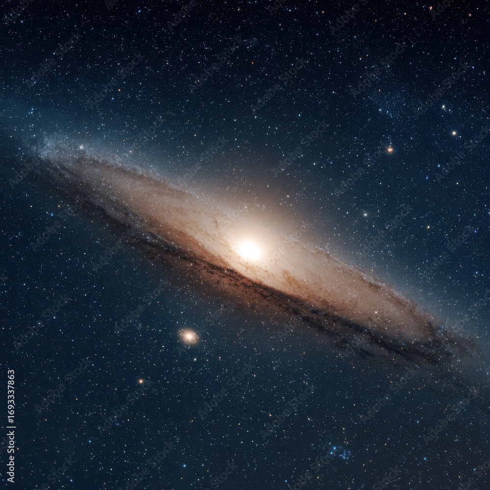 Fototapeta premium A faint view of the Andromeda Galaxy in the night sky.