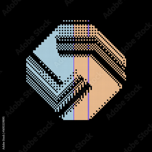  pixel art. Abstract forms in black background.