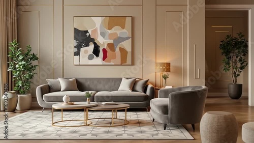 Elegant and Bright Living Room Interior Design with Modern Furniture and Decor