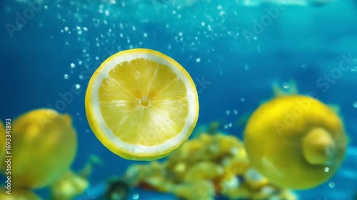 Fresh Lemon Slices Floating in Sparkling Water - Refreshing and vibrant imagery