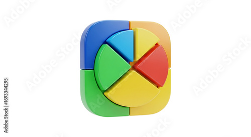Free Download 3D pie chart illustration with four colored segments in multicolored frame representing analysis, data insights, and business performance metrics - GFXLoad